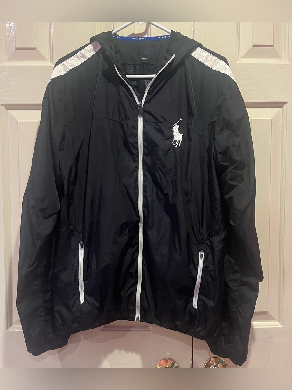 Polo Ralph Lauren 67 Performance Big Pony Black Windbreaker Jacket Hood  size L